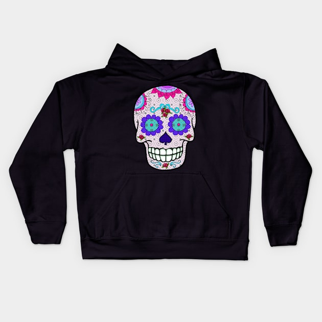 Day of the Dead Sugar Skull Purple Eyes Kids Hoodie by CheriesArt